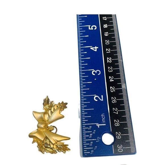 Vintage Gold Tone Christmas Bow Holiday Pendant Brooch Pin.  2in - Picture 6 of 6